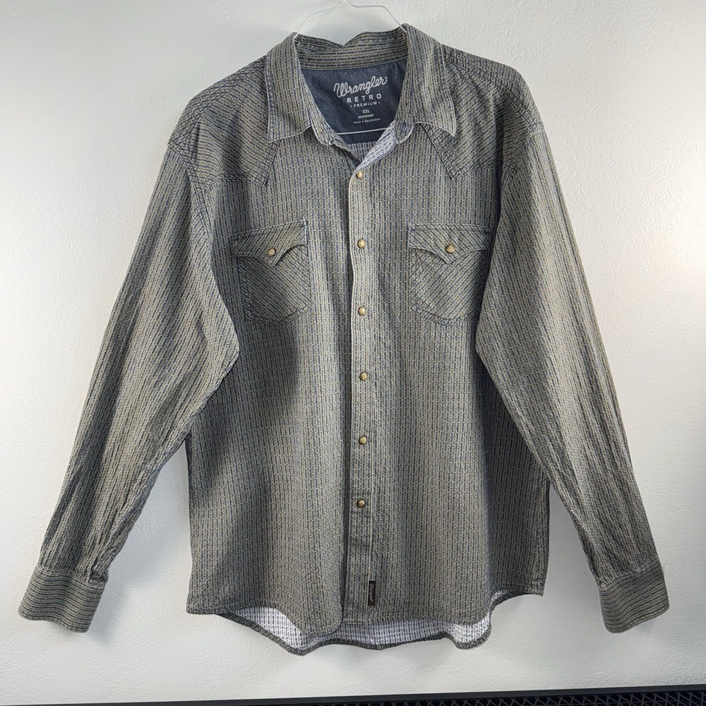 Wrangler Retro Premium Western Shirt Mens XXL Snap Button Cotton Blue Tan EUC!!!